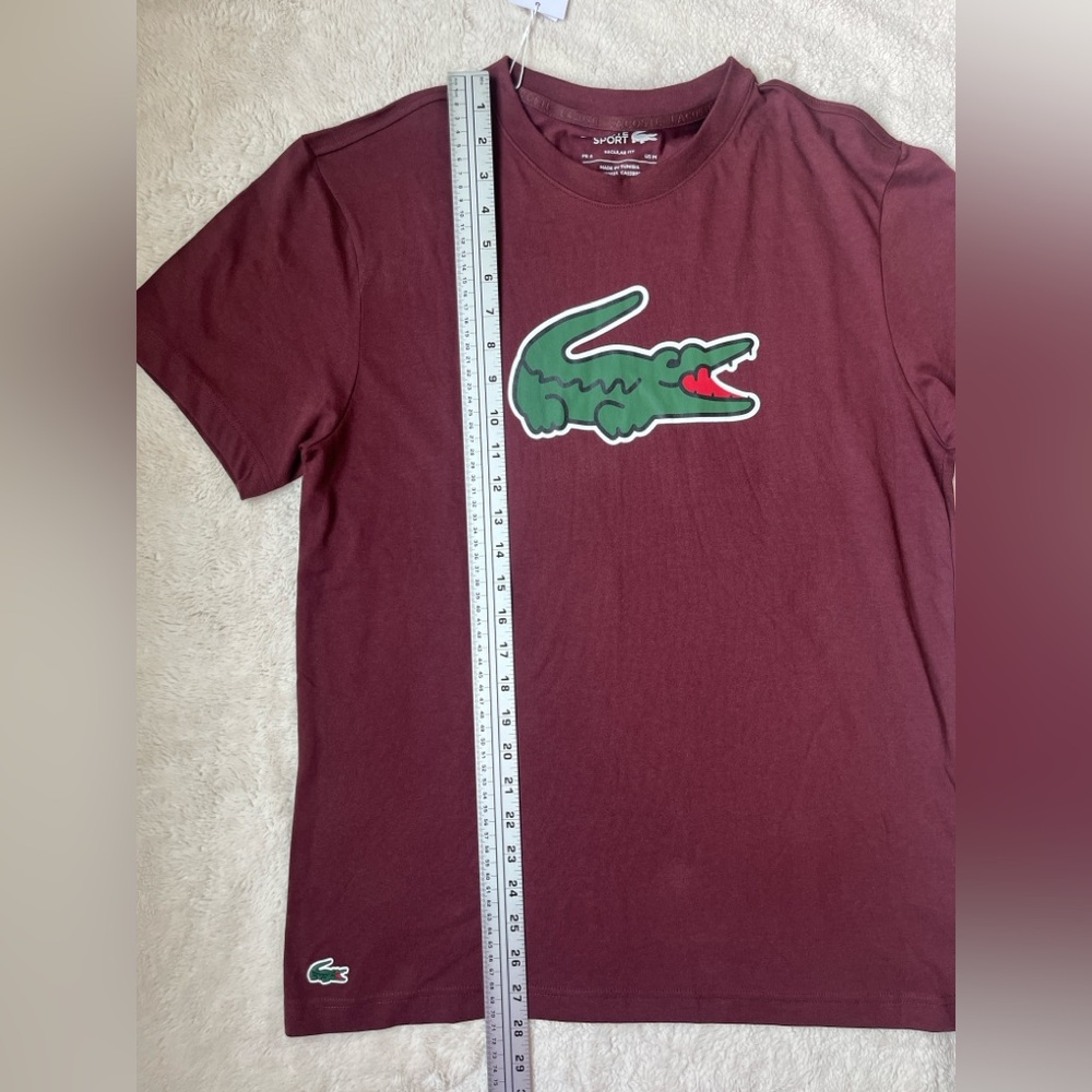 NWT Lacoste Sport Graphic Burgundy Tee with Iconic Green Logo Men Size Medium - Picture 6 of 11